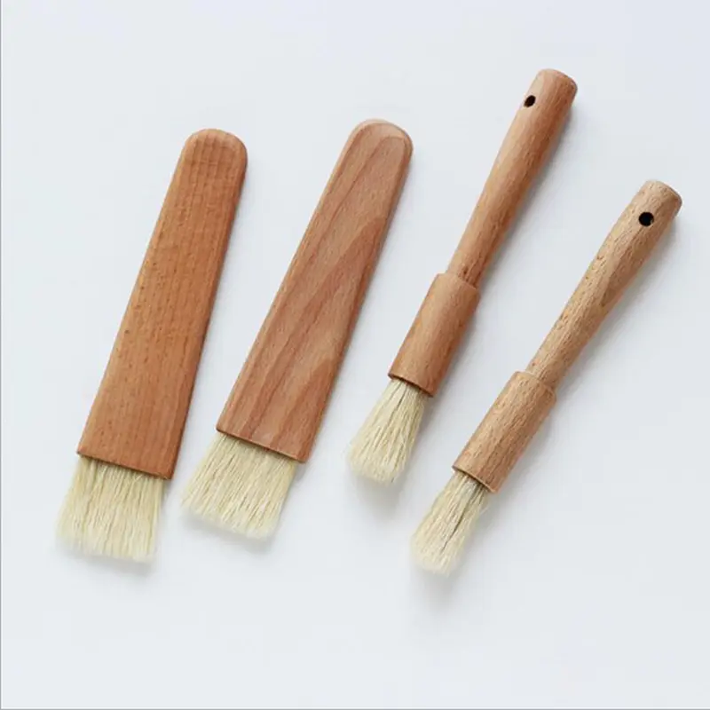 1pc/2pcs Household Kitchen Brush Barbecue Oil Brush Round Handle Bristle Brushes Flat Pastry Baking Brush Kitchen Cooking Brush