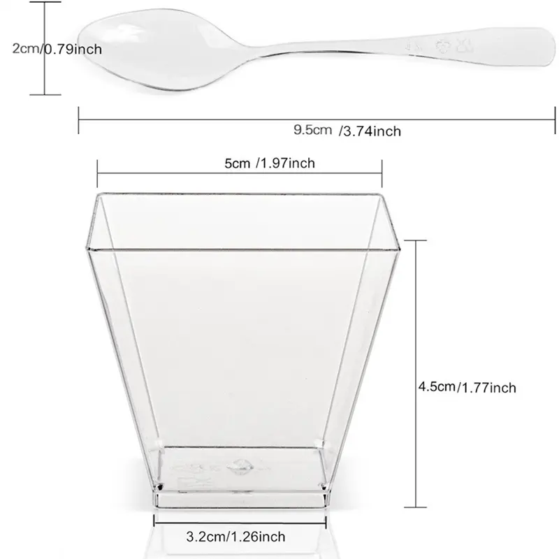 Disposable Tableware Set Dessert Cups Spoons Set Jelly Smoothie Mousse Fruit Cube Pudding Cup Party PS Dessert Suit Cups