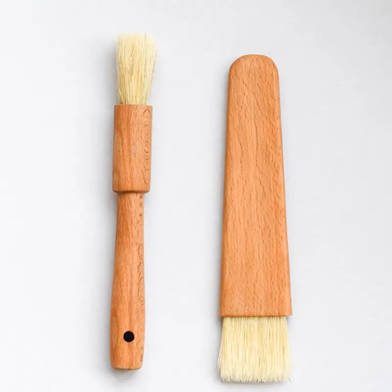 1pc/2pcs Household Kitchen Brush Barbecue Oil Brush Round Handle Bristle Brushes Flat Pastry Baking Brush Kitchen Cooking Brush