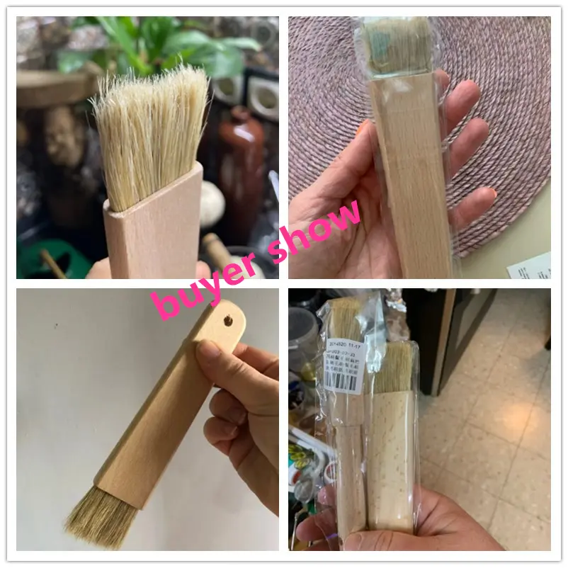 1pc/2pcs Household Kitchen Brush Barbecue Oil Brush Round Handle Bristle Brushes Flat Pastry Baking Brush Kitchen Cooking Brush