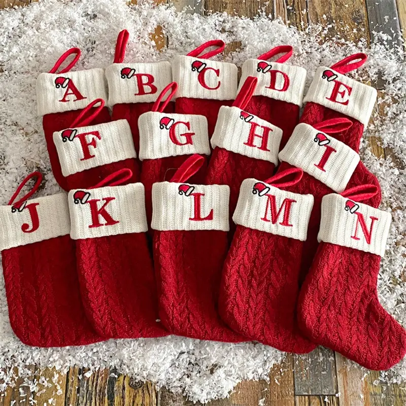 Christmas Stocking Red Snowflake Letters Christmas Socks Christmas Tree Ornaments Decor Christmas Gift Bags New Year 2024