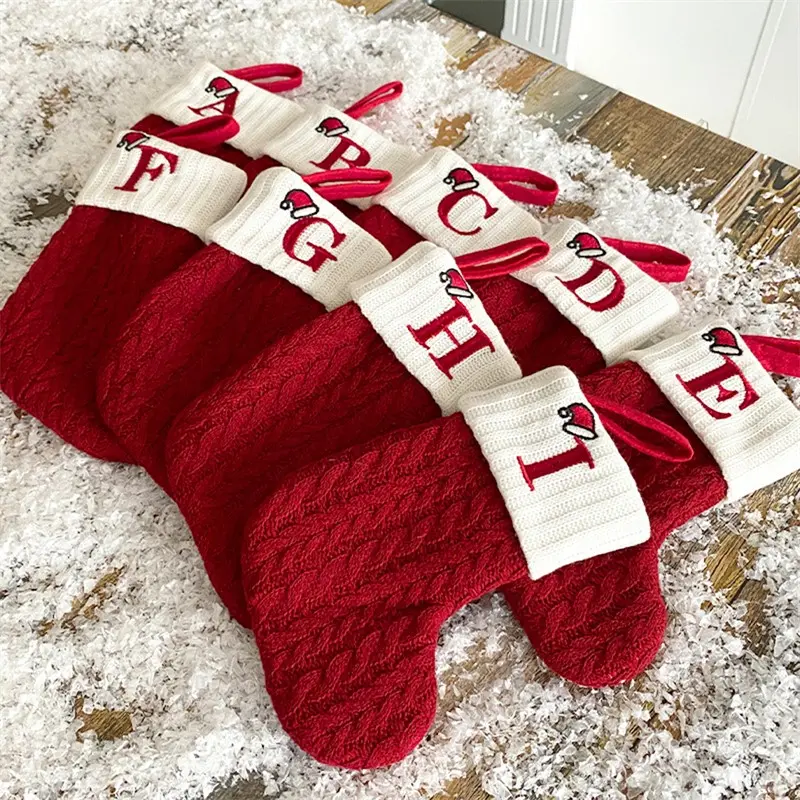 Christmas Stocking Red Snowflake Letters Christmas Socks Christmas Tree Ornaments Decor Christmas Gift Bags New Year 2024