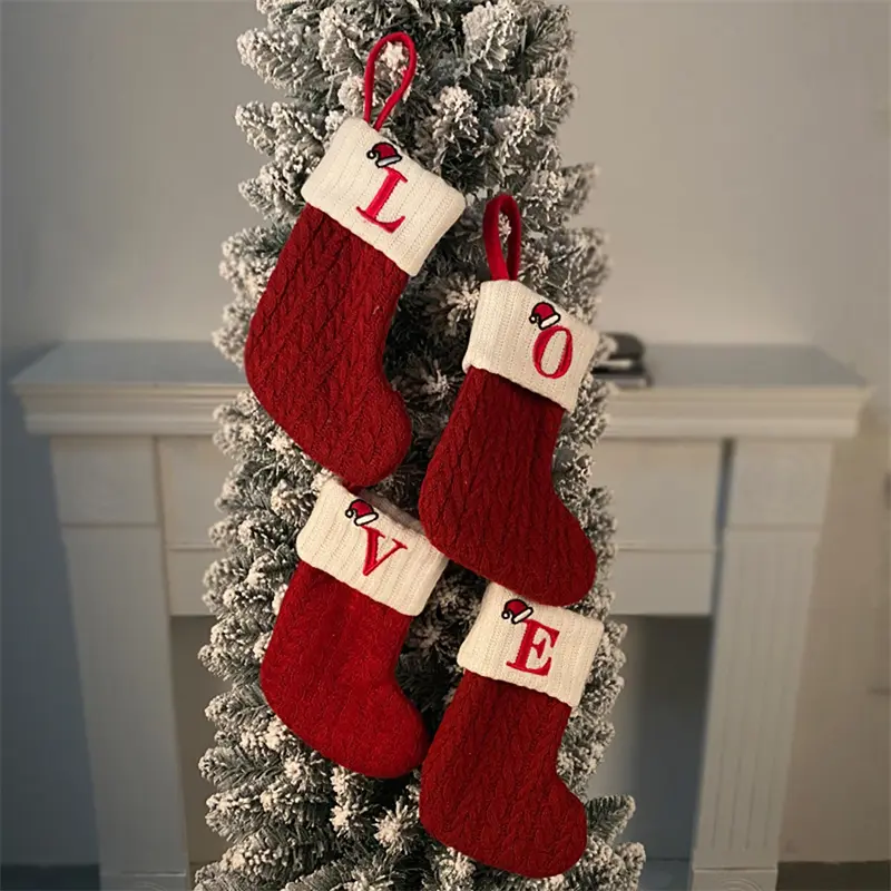 Christmas Stocking Red Snowflake Letters Christmas Socks Christmas Tree Ornaments Decor Christmas Gift Bags New Year 2024