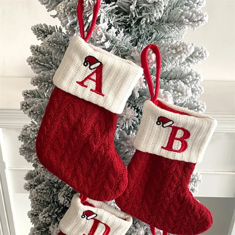 Christmas Stocking Red Snowflake Letters Christmas Socks Christmas Tree Ornaments Decor Christmas Gift Bags New Year 2024