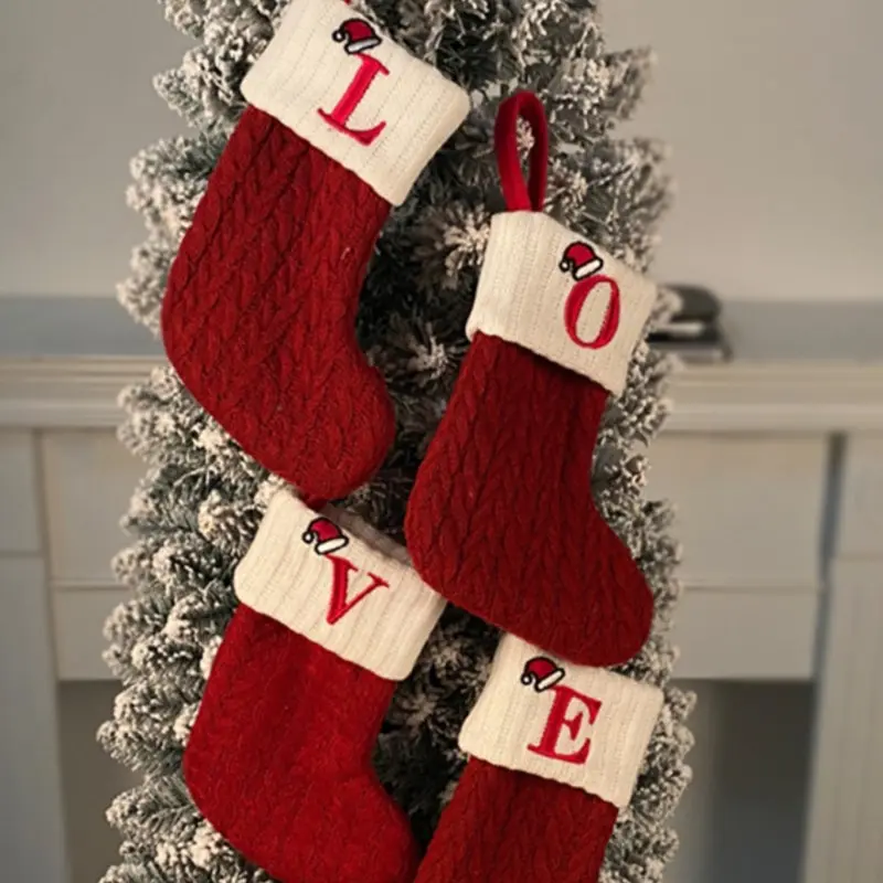 Christmas Stocking Red Snowflake Letters Christmas Socks Christmas Tree Ornaments Decor Christmas Gift Bags New Year 2024