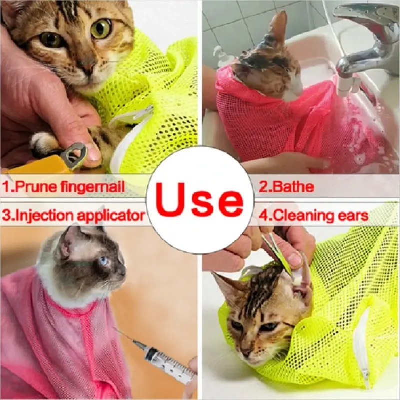 Mesh Pet Bath Bag Cats Grooming Washing Bags No Scratching Adjustable Cat Supplies Bath Clean Bag Pet Nail Trimming Bags New
