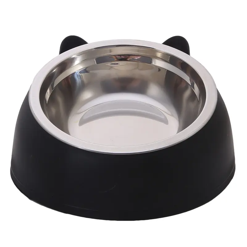200ml 400ml 15 Degrees Tilted Stainless Cat Bowls Non-slip Base Pets Puppy Cats Food Drink Water Feeder Neck Protection Pet Bowl