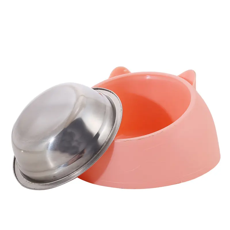 200ml 400ml 15 Degrees Tilted Stainless Cat Bowls Non-slip Base Pets Puppy Cats Food Drink Water Feeder Neck Protection Pet Bowl