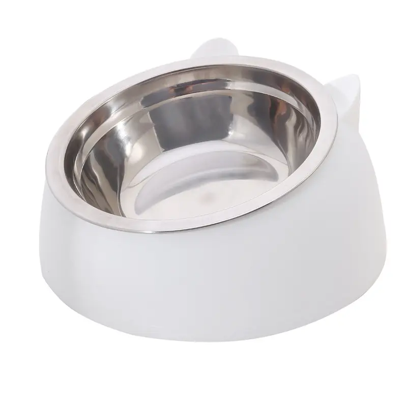 200ml 400ml 15 Degrees Tilted Stainless Cat Bowls Non-slip Base Pets Puppy Cats Food Drink Water Feeder Neck Protection Pet Bowl