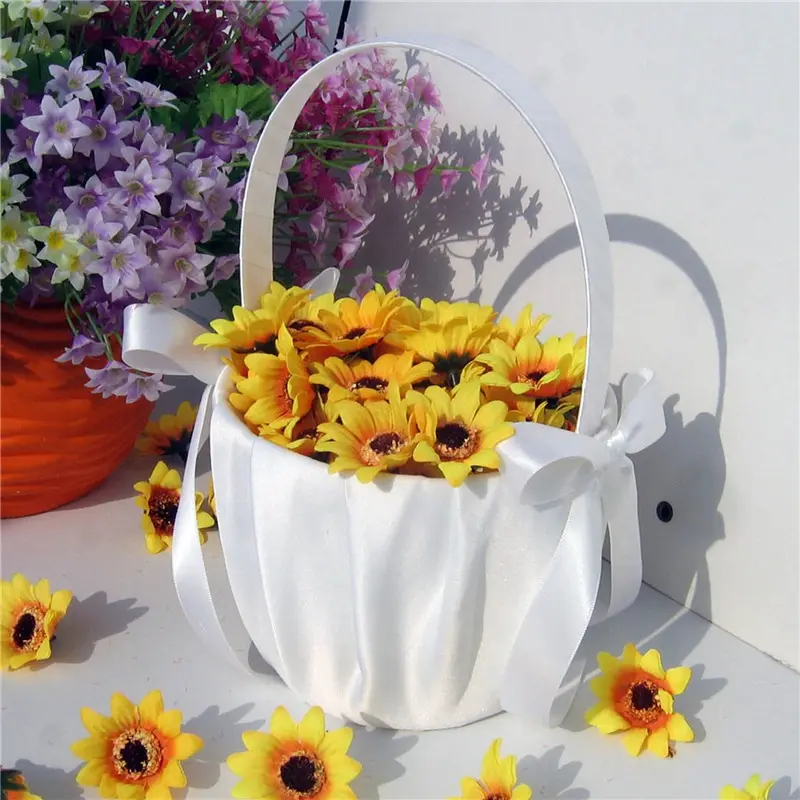 Elegant Wedding Flower Girl Basket White Cute Satin Holder Ring Pillow Flower Storage Basket For Party Wedding Decoration