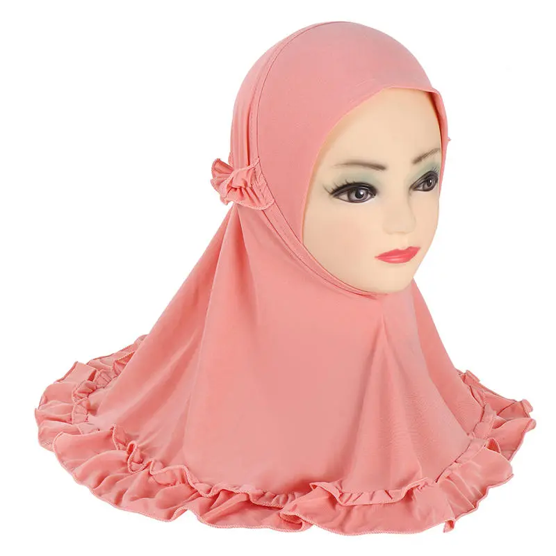 Beautiful Fit 3-6 Years Old Girls Cute Solid Color Hijab Head Scarf With Crinkles Baby Muslim Shawl Turban Caps