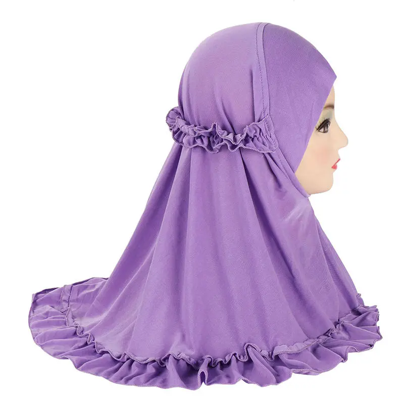 Beautiful Fit 3-6 Years Old Girls Cute Solid Color Hijab Head Scarf With Crinkles Baby Muslim Shawl Turban Caps