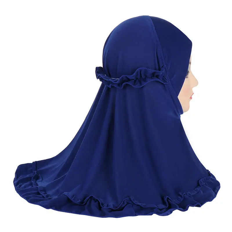 Beautiful Fit 3-6 Years Old Girls Cute Solid Color Hijab Head Scarf With Crinkles Baby Muslim Shawl Turban Caps
