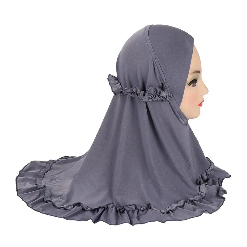 Beautiful Fit 3-6 Years Old Girls Cute Solid Color Hijab Head Scarf With Crinkles Baby Muslim Shawl Turban Caps