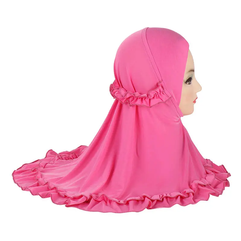 Beautiful Fit 3-6 Years Old Girls Cute Solid Color Hijab Head Scarf With Crinkles Baby Muslim Shawl Turban Caps