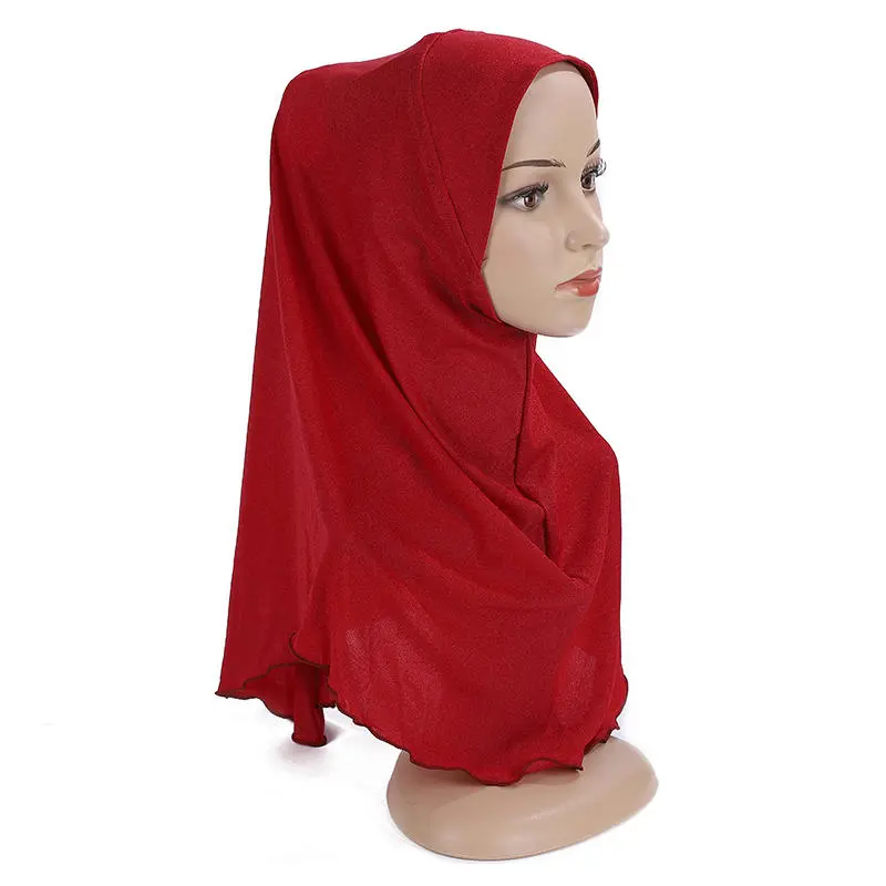 Ramadan Solid Color Flounce Scarf Women Muslim Headscarf Wraps Femme Musulman Headband Islamic Turban