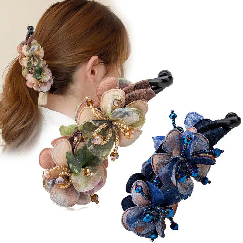 Classic Flower Hairpin Hair Accessories for Women Retro Ponytail Anti Slip Twisted Clip Headwear Mom's Jewelry Accessories Gifts
