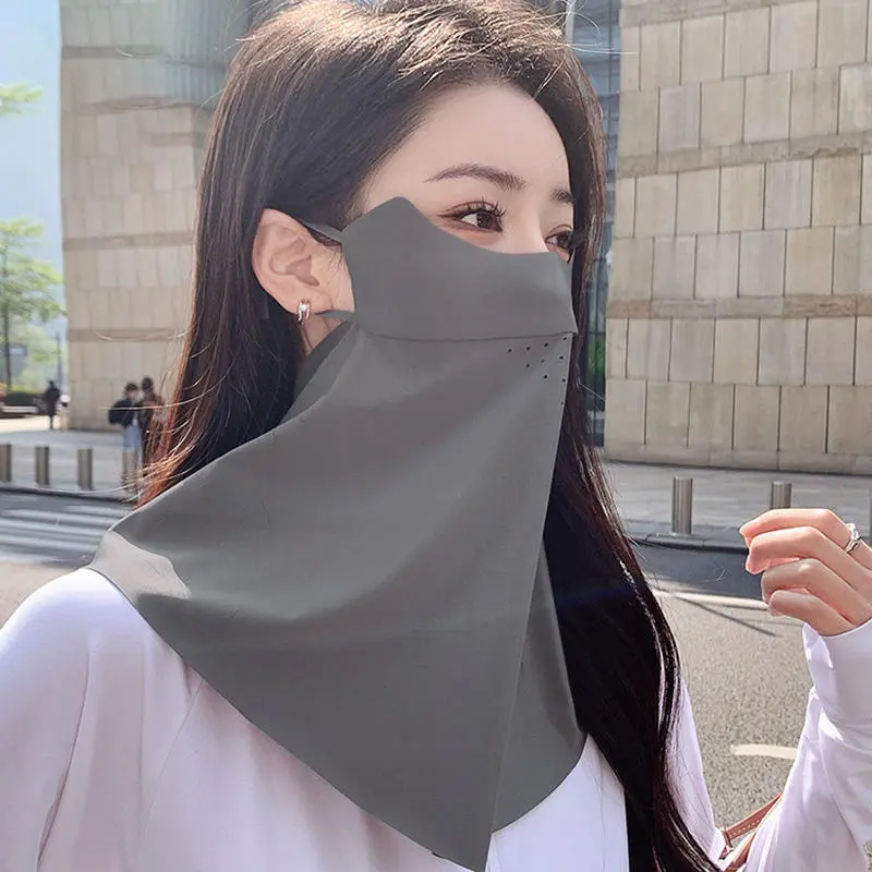 Women's Outdoor Sports Trackless Sunscreen Facial Mask Imitation Ice Silk UV Protection Summer Breathable Thin gray