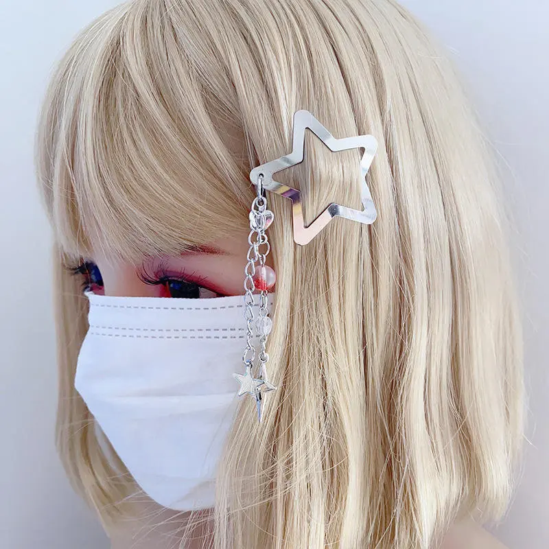 Cute Star Fringe Pendent Hair Clip Hairpin for Women Girls Punk Metal Pentagram BB Clips Barrettes Hair Accessories