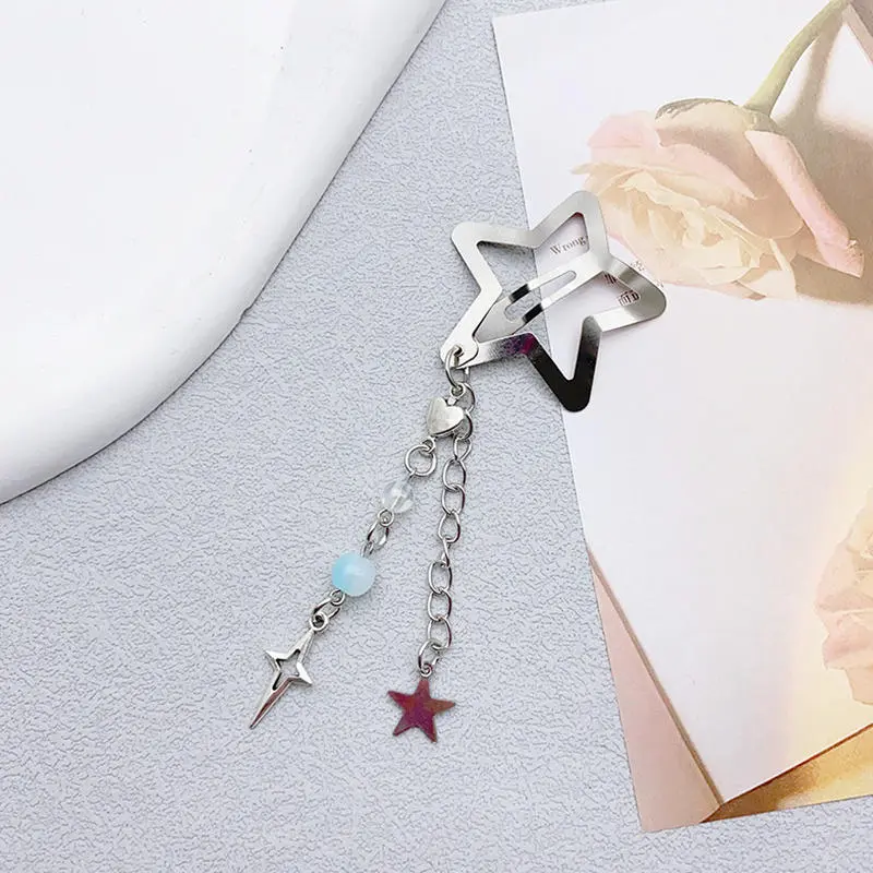 Cute Star Fringe Pendent Hair Clip Hairpin for Women Girls Punk Metal Pentagram BB Clips Barrettes Hair Accessories