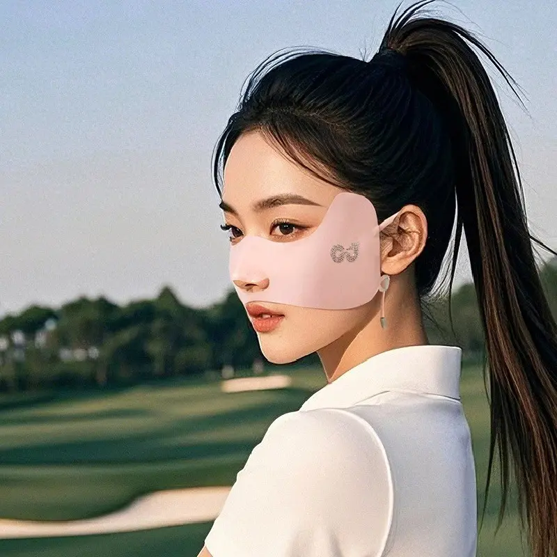 Summer Ice Silk Sunscreen Mask Women Outdoor UV Shade Breathable Golf Mask Half Breathable Hanging Ear Outdoor
