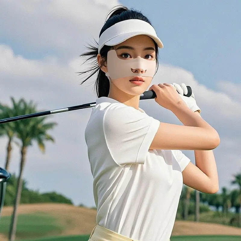 Summer Ice Silk Sunscreen Mask Women Outdoor UV Shade Breathable Golf Mask Half Breathable Hanging Ear Outdoor