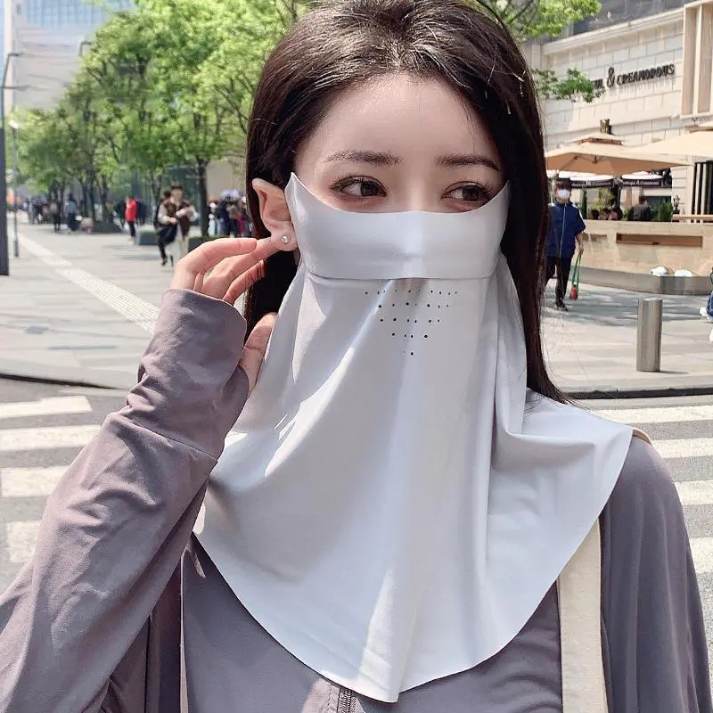 Women's Outdoor Sports Trackless Sunscreen Facial Mask Imitation Ice Silk UV Protection Summer Breathable Thin Anti-UV Mask