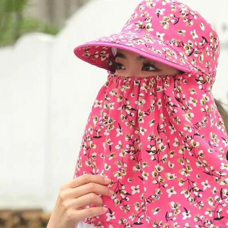 Sun Hat Broken Flowers Picking Tea Hat UV Protection Face Mask Sunshade Shawl Cap Breathable Sunshade Shawl Cap For Fishing
