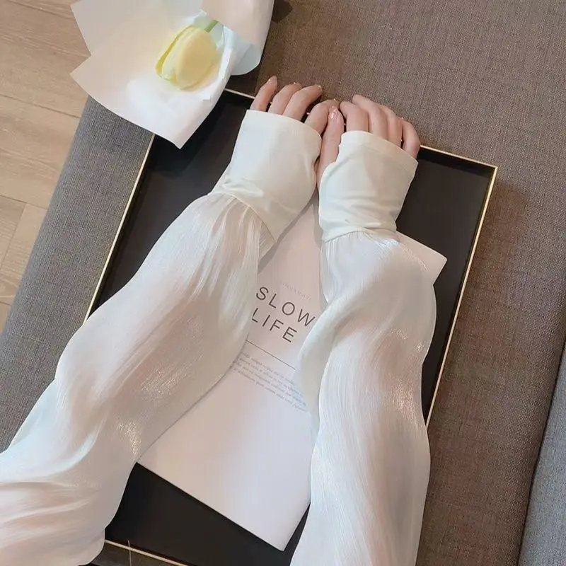New Ice Silk Long Sleeves Sunscreen Loose Arm Sleeves UV Sun Protection Summer Women Gloves Outdoor Cycling Golf Cool Arm Cover