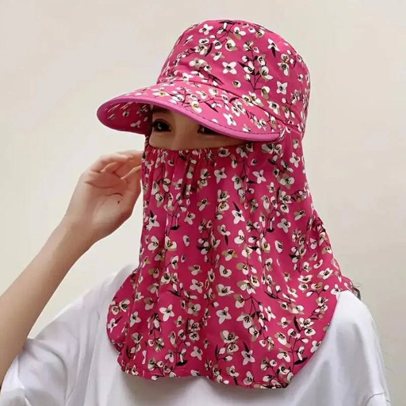 Sun Hat Broken Flowers Picking Tea Hat UV Protection Face Mask Sunshade Shawl Cap Breathable Sunshade Shawl Cap For Fishing