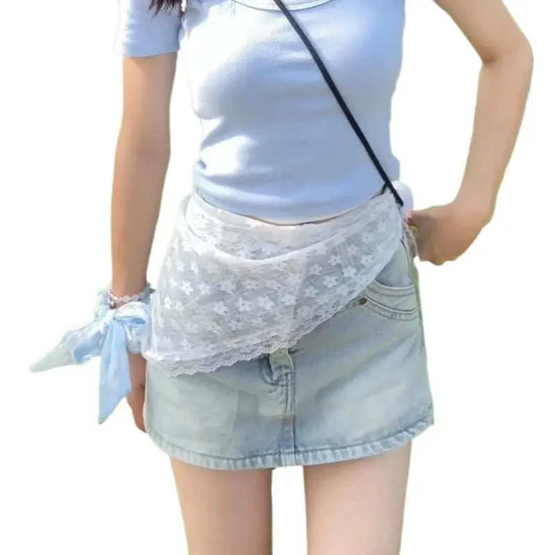 Summer Lace Bandana Scarf Korean Style Triangle Neckerchief, Boho Waist Belt For Girls, Countryside Photo Accessories