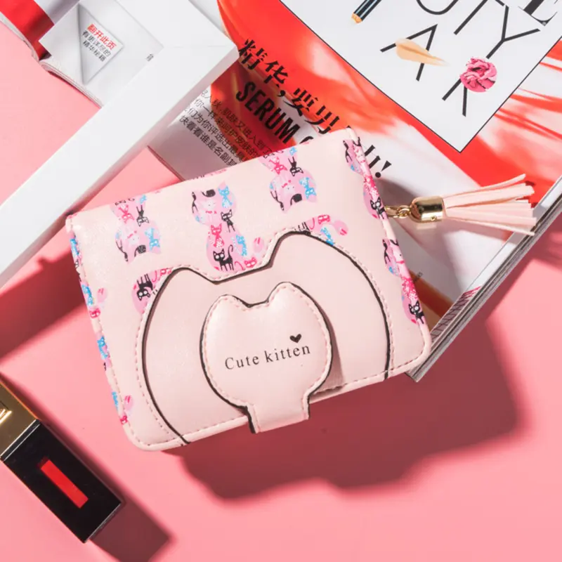 Tassel Cartoon Cat Women Wallet Printing PU Leather Women Wallets Brand Designed Coin Purse Female Card Holder Cute Girl Wallets