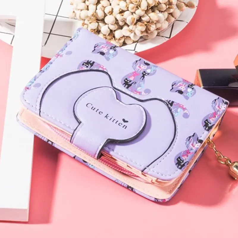 Tassel Cartoon Cat Women Wallet Printing PU Leather Women Wallets Brand Designed Coin Purse Female Card Holder Cute Girl Wallets