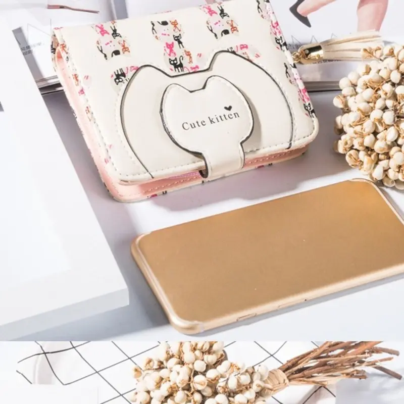 Tassel Cartoon Cat Women Wallet Printing PU Leather Women Wallets Brand Designed Coin Purse Female Card Holder Cute Girl Wallets