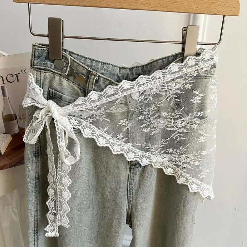 Korean Style Triangle Neckerchief Summer Lace Bandana Scarf, Boho Waist Belt For Girls, Countryside Photo Shoot Accessories