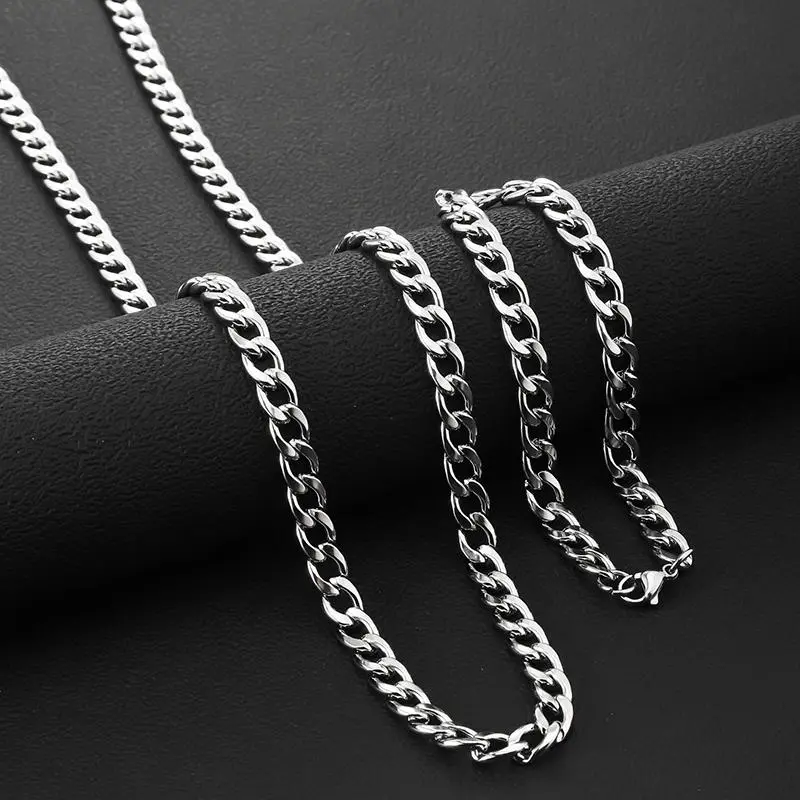 Men Women's Jewelry Sets Stainless Steel Necklace Bracelet Set Hiphop Simple Design Chain Jewelry Set