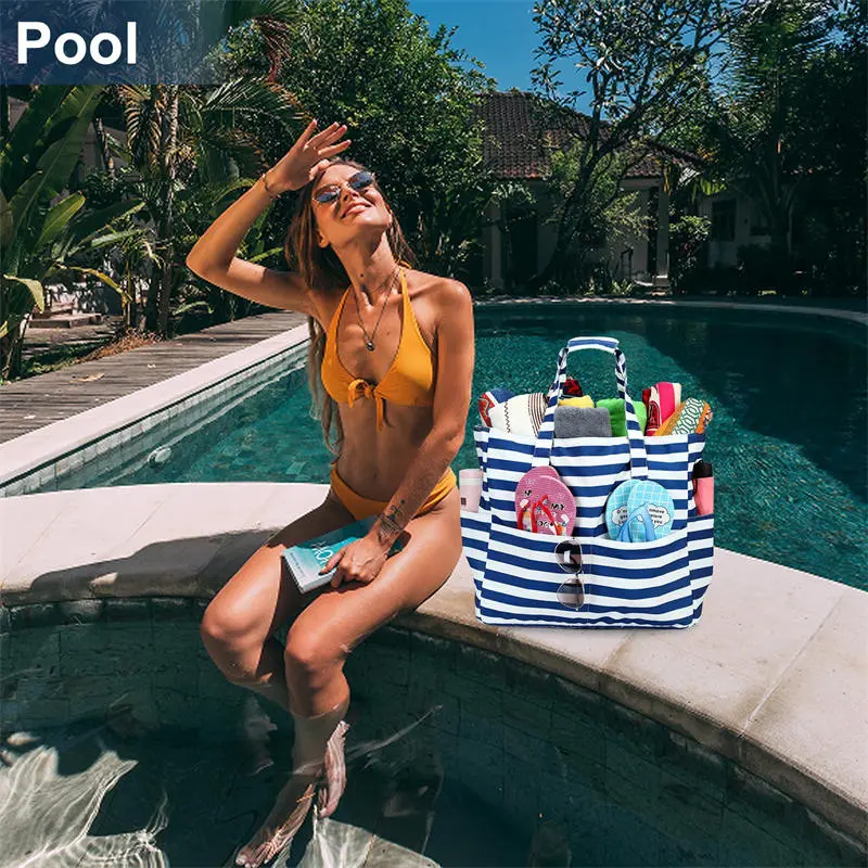 Beach Bags for Women Large Waterproof Sandproof Beach Tote Swim Pool Bag with Zipper for Gym Grocery Travel Vacation Essentials