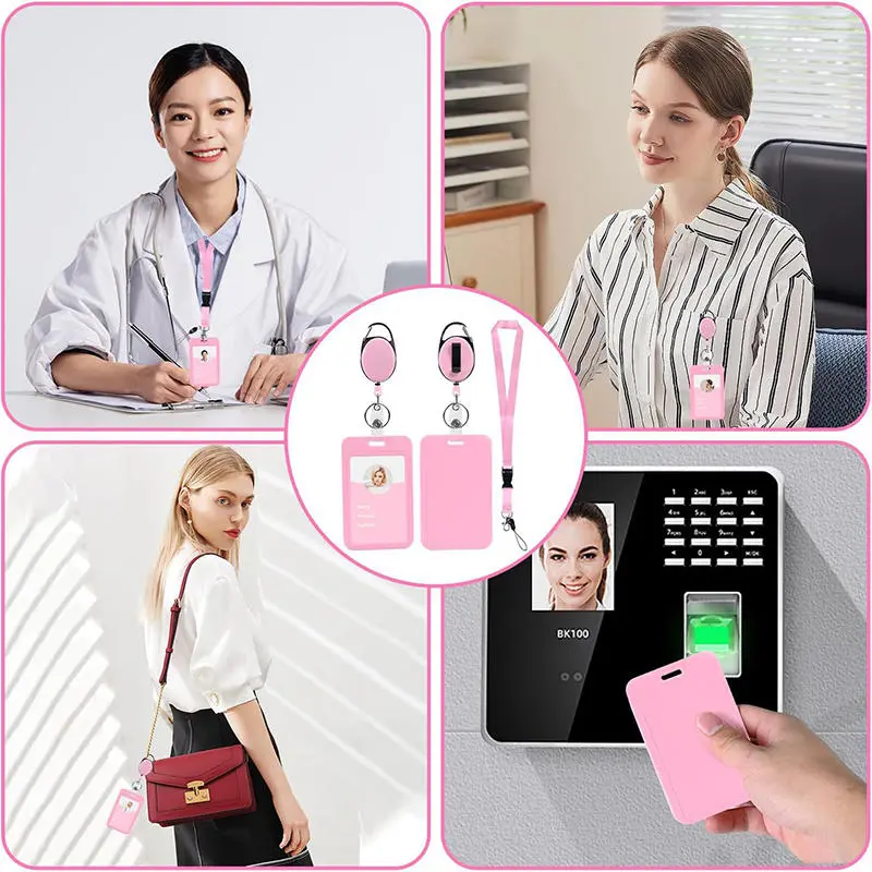 Student Bus Credential ID Card Protective Cover Keyring School Access Door Card Credit Card Holder Set Neck Lanyard Key Chain