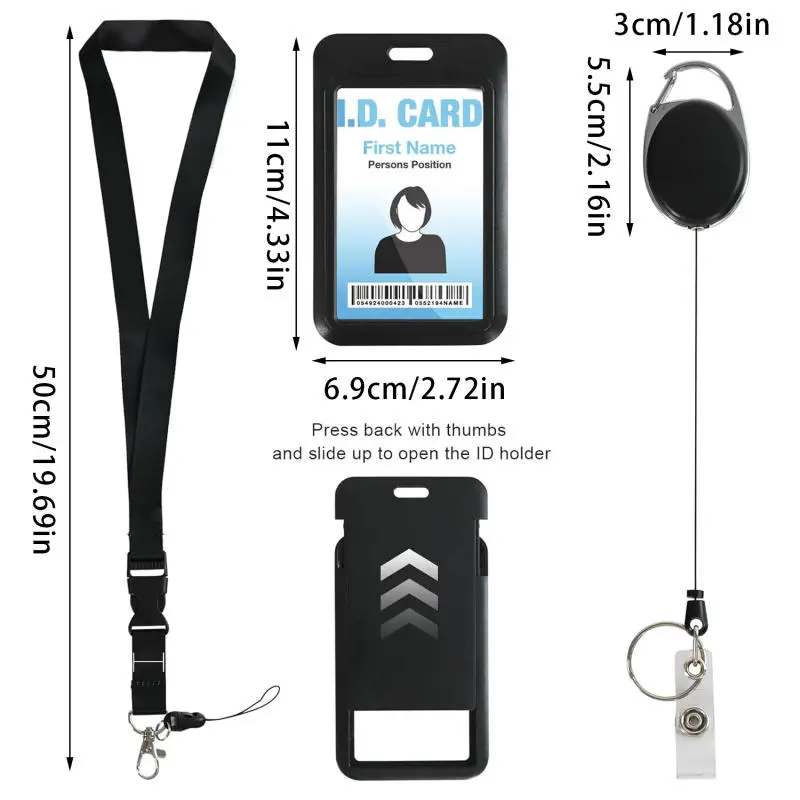 Student Bus Credential ID Card Protective Cover Keyring School Access Door Card Credit Card Holder Set Neck Lanyard Key Chain