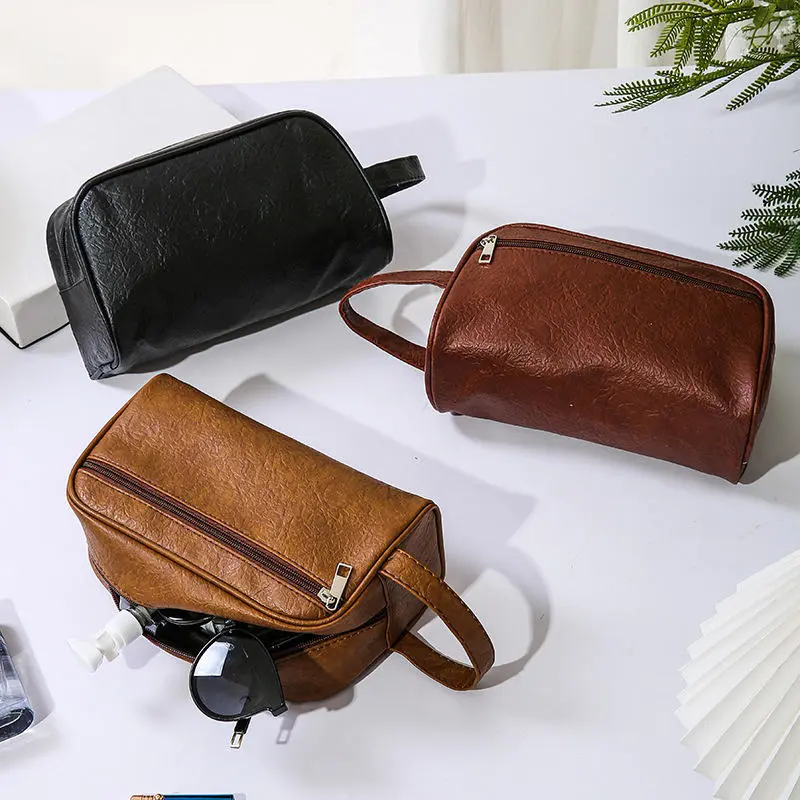 Men Business Travel Wash Toiletry Bag Waterproof PU Leather Bathroom Shaving Tools Organizer Bag Makeup Pouch Women Cosmetic Bag