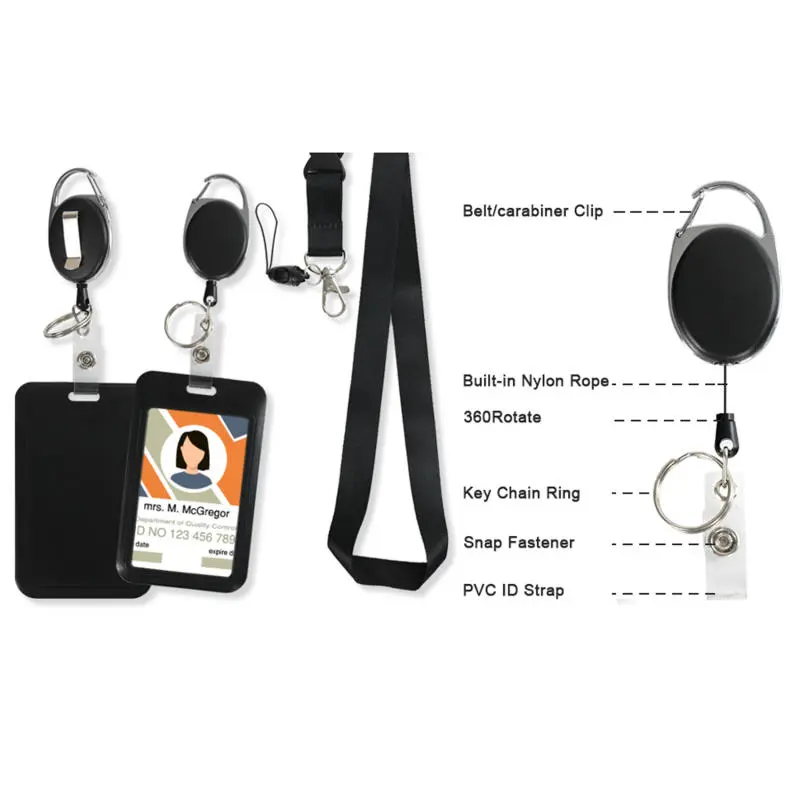 Student Bus Credential ID Card Protective Cover Keyring School Access Door Card Credit Card Holder Set Neck Lanyard Key Chain