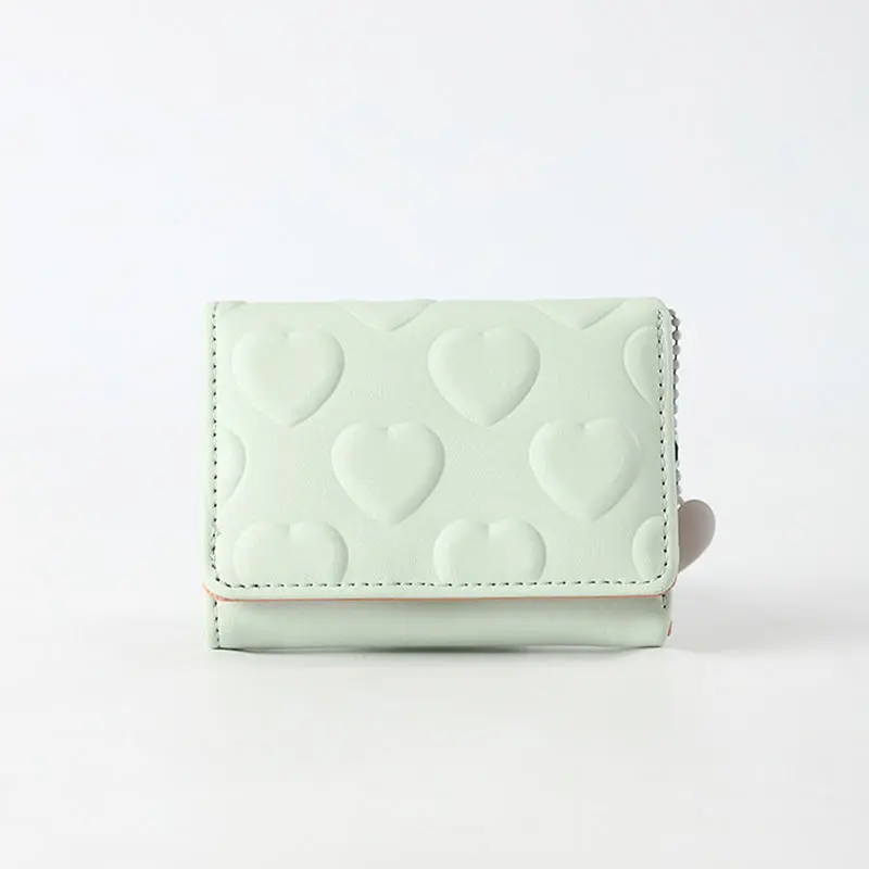 Cartoon Small Wallet Cute Korean Short Wallet Women's Solid Color With Heart Pattern Simple Multi Card Bag Zero Wallet