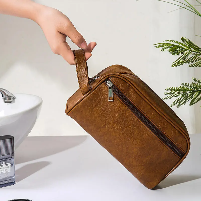 Men Business Travel Wash Toiletry Bag Waterproof PU Leather Bathroom Shaving Tools Organizer Bag Makeup Pouch Women Cosmetic Bag