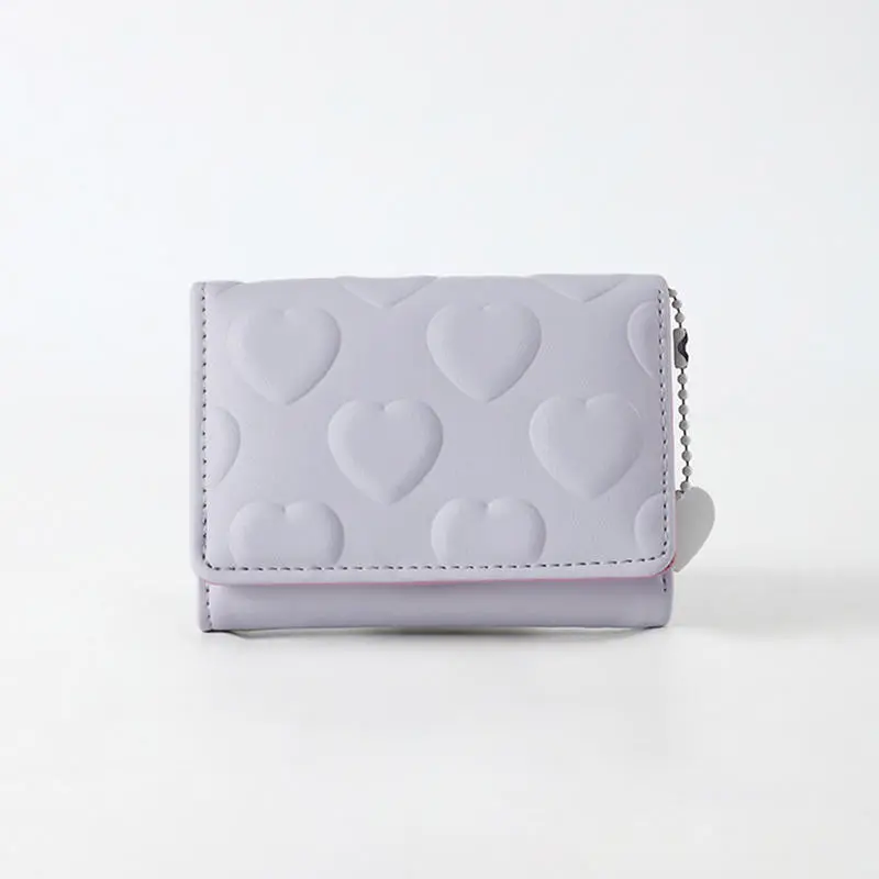 Cartoon Small Wallet Cute Korean Short Wallet Women's Solid Color With Heart Pattern Simple Multi Card Bag Zero Wallet