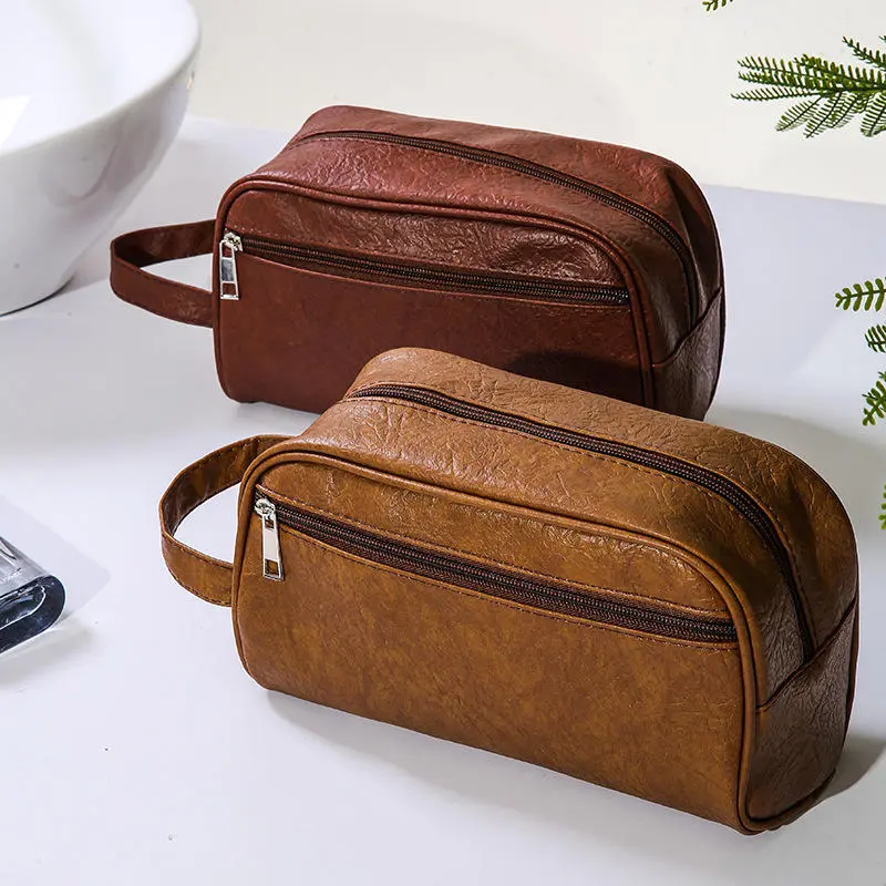 Men Business Travel Wash Toiletry Bag Waterproof PU Leather Bathroom Shaving Tools Organizer Bag Makeup Pouch Women Cosmetic Bag