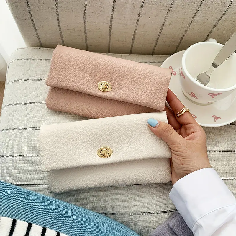 Fashion Soft PU Leather Wallet Multi-layer Zipper Elegant Coin Purse Metal Buckle Multifunctional Clutch Bag Gift Card Holder