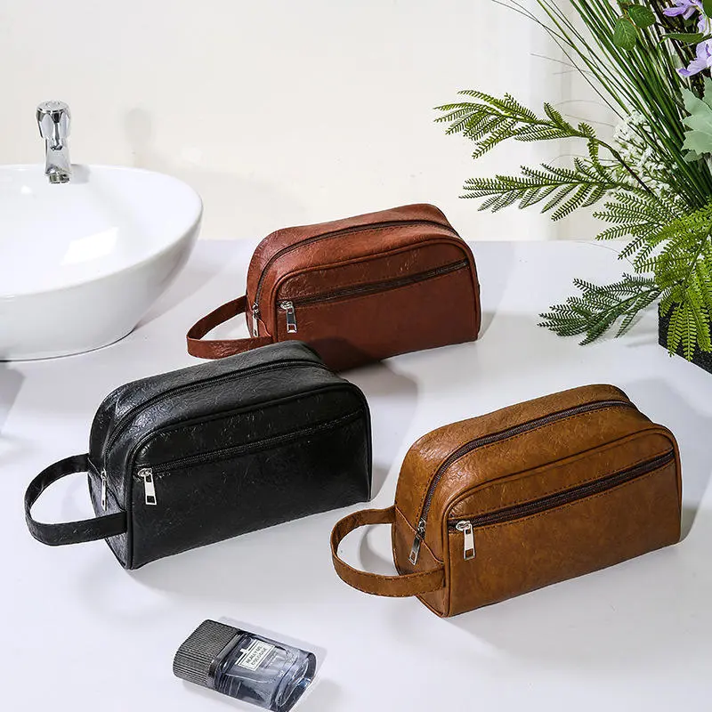 Men Business Travel Wash Toiletry Bag Waterproof PU Leather Bathroom Shaving Tools Organizer Bag Makeup Pouch Women Cosmetic Bag