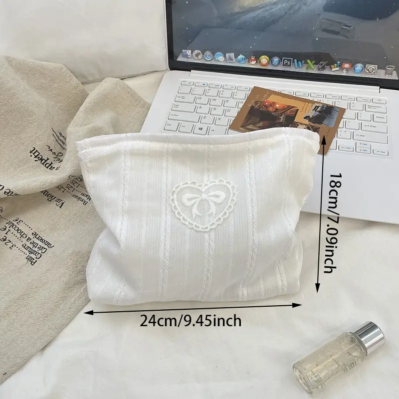 Beautiful INS Simplicity Cosmetic Bag Sweet Embroidery Bow Striped Makeup Case Portable Travel Earphone Cable Storage Bags