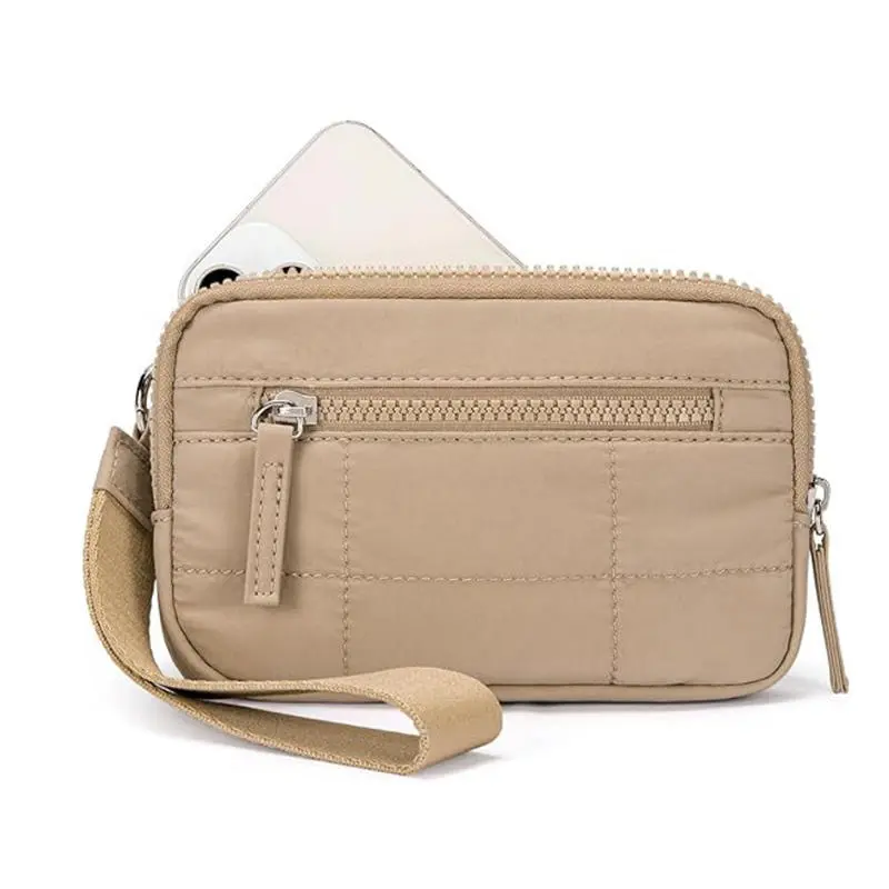 Puffer Wristlet Wallets For Women, Nylon Quilted Wallet With 3-Zipper Purse For Travel Credit Card Holder Phone Organizer