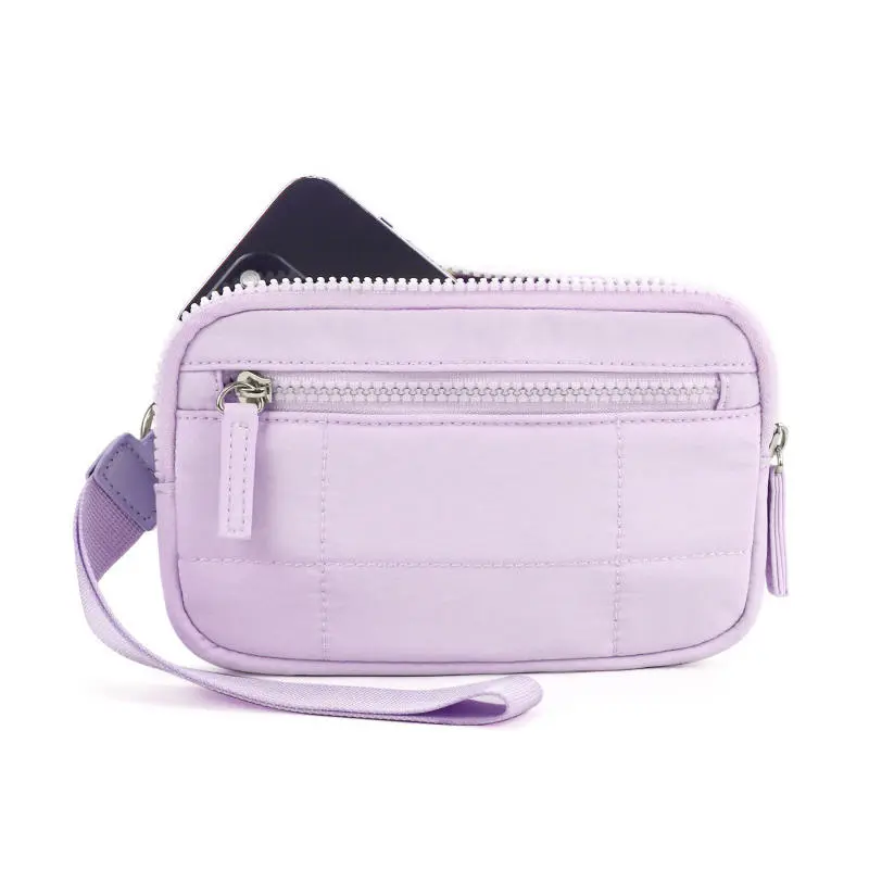 Puffer Wristlet Wallets For Women, Nylon Quilted Wallet With 3-Zipper Purse For Travel Credit Card Holder Phone Organizer